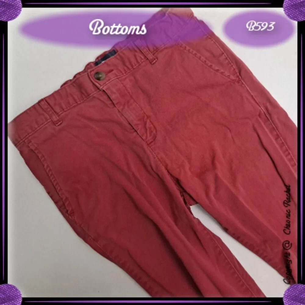 Red Straight-Leg Adjustable-Waist Bottoms